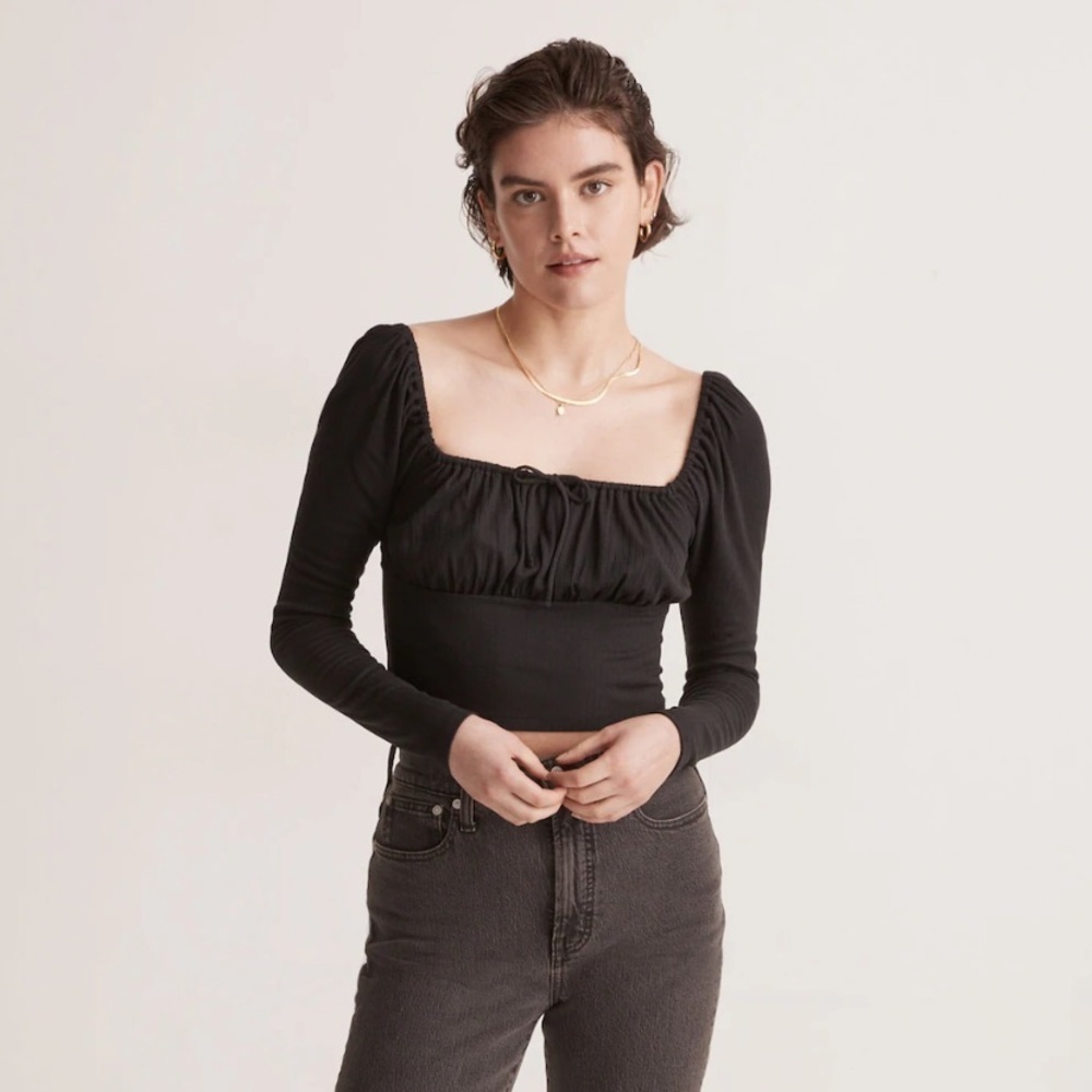 Madewell Black Ribbed Stretch Basic Square-Neck L… - image 4